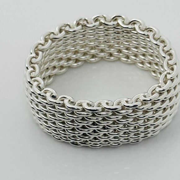 Size 8.5  Tiffany & Co Somerset Ring Mesh Weave Mens Unisex in Sterling Silver - Picture 4 of 6
